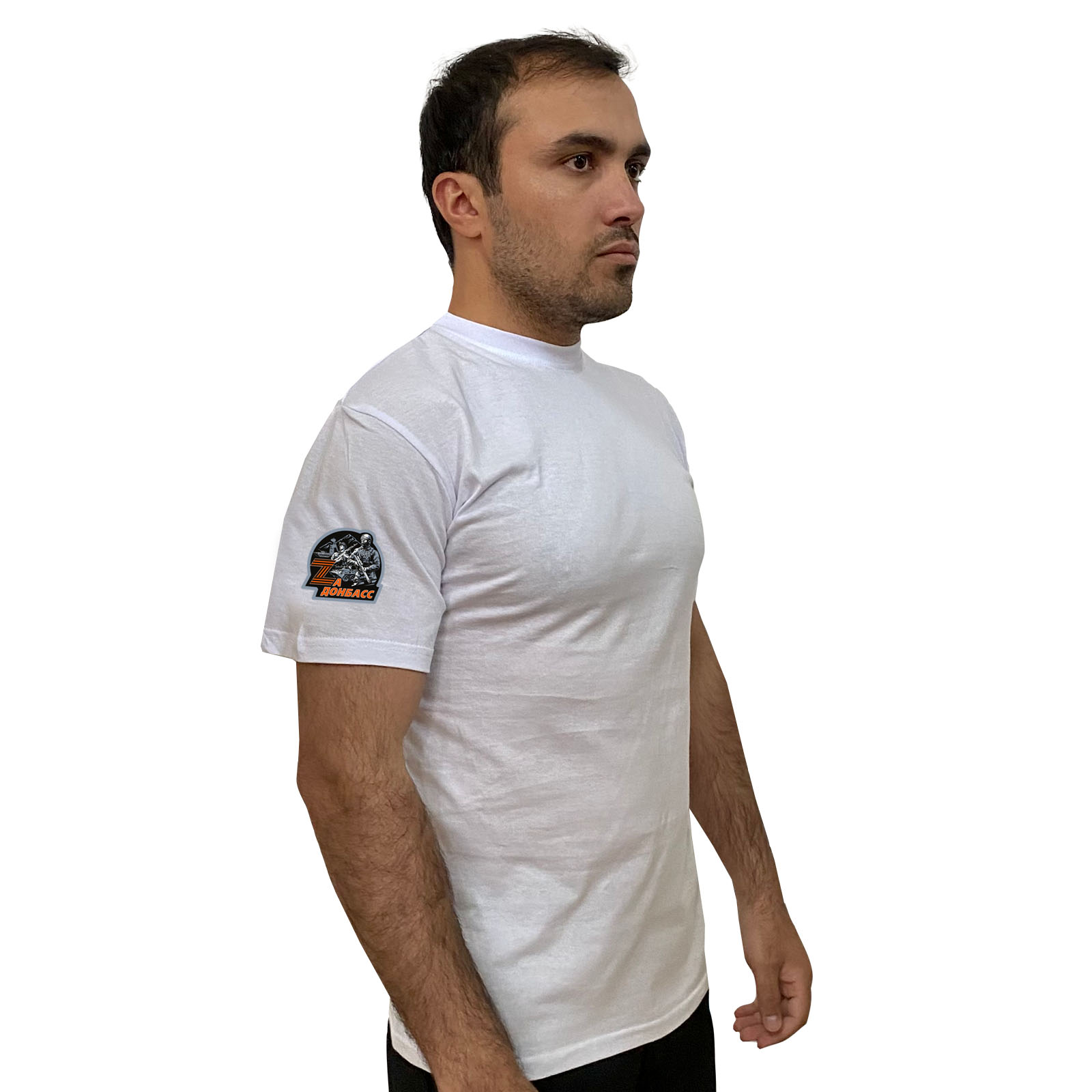 Белая футболка "Zа Донбасс" с трансфером на рукаве