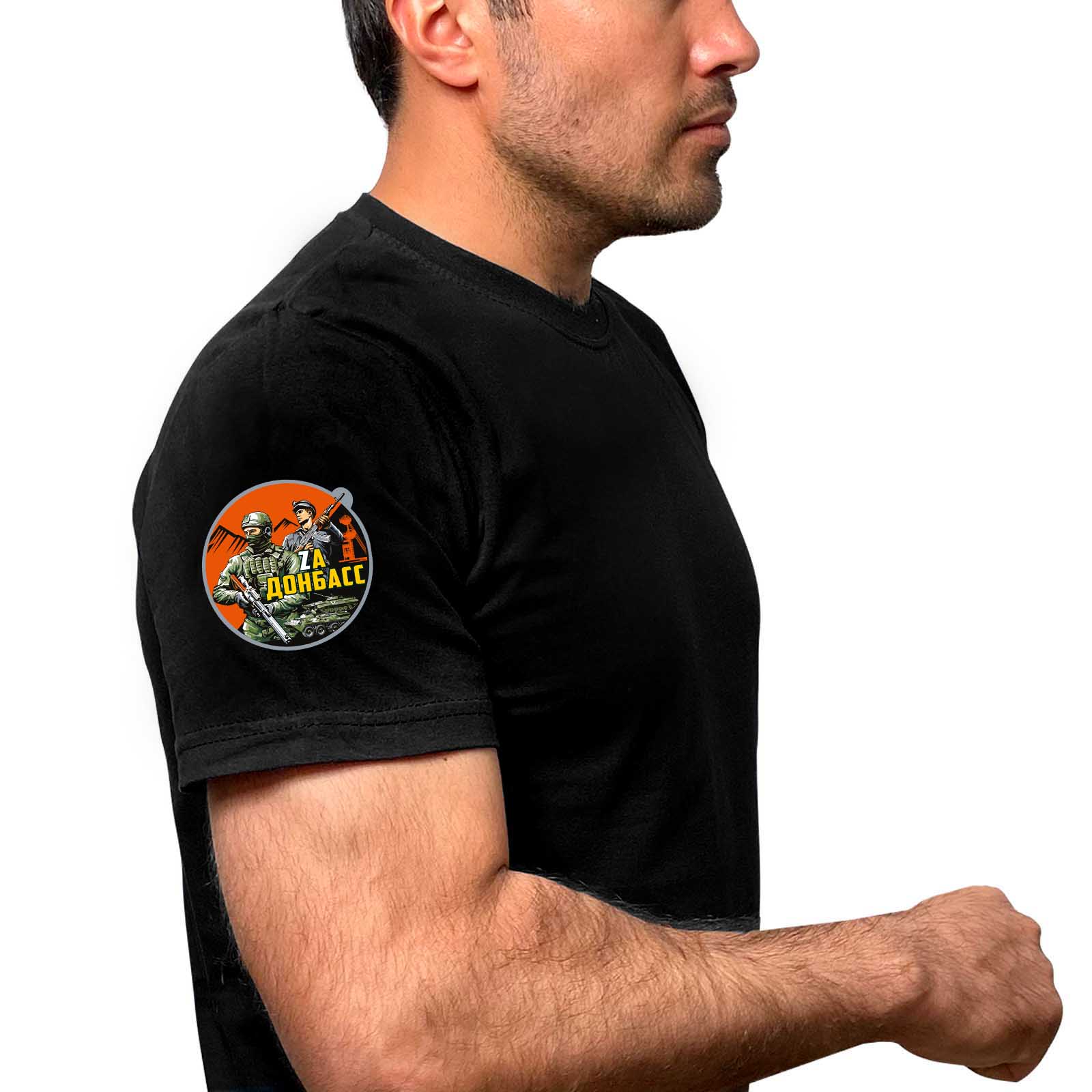 Чёрная футболка с термопринтом "Zа Донбасс" на рукаве