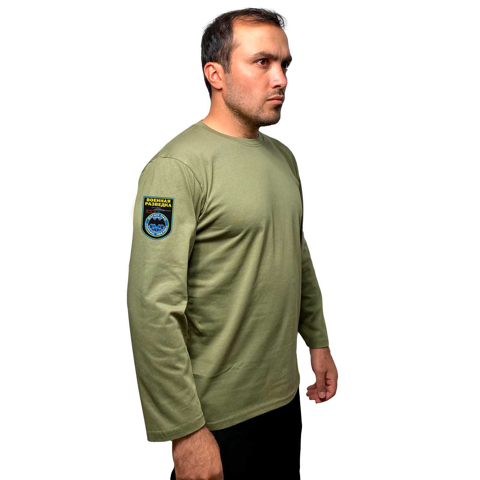 Купить мужскую футболку с длинным рукавом с термоаппликацией Военная разведка онлайн