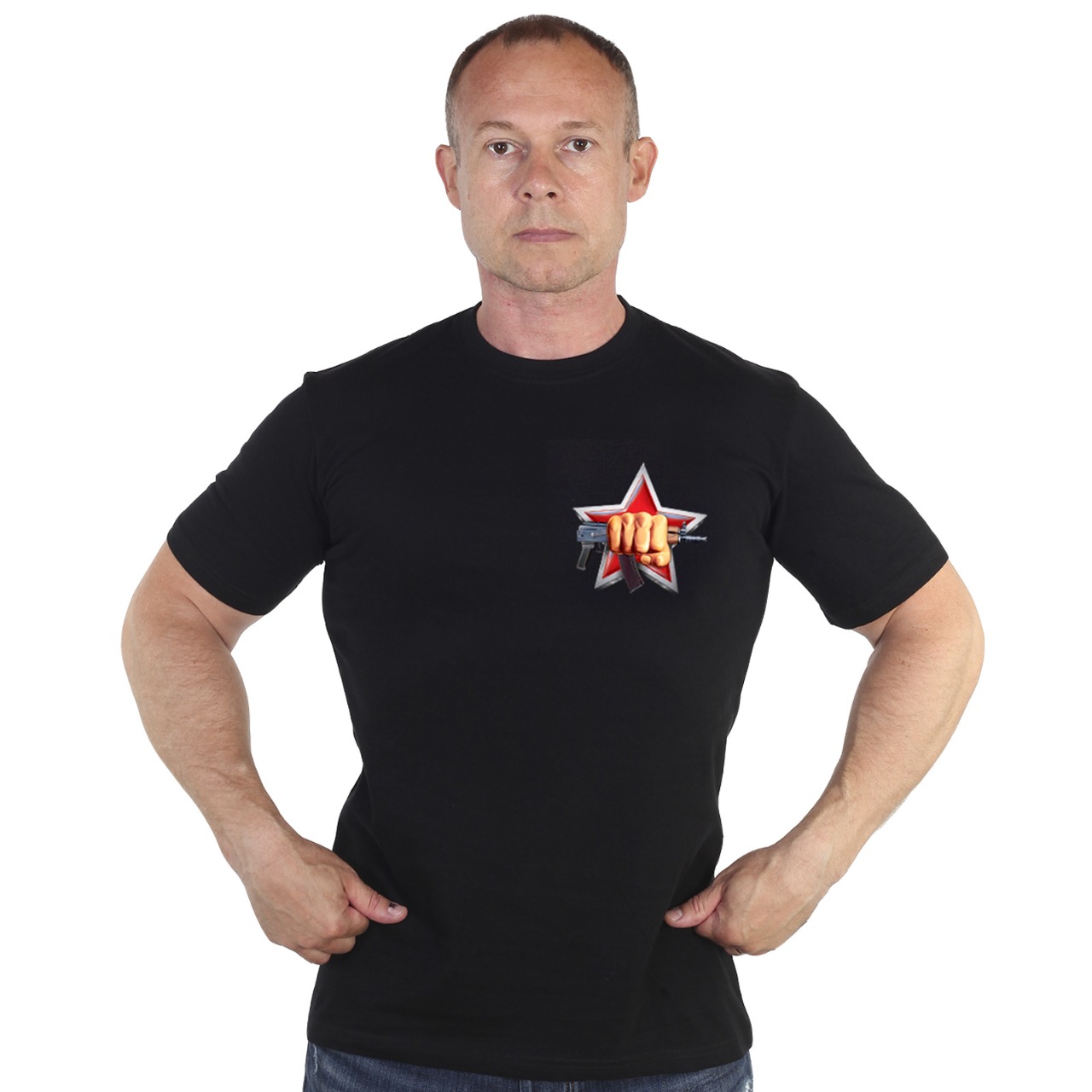 Купить хлопковую черную футболку Спецназ ВВ РФ оптом или в розницу