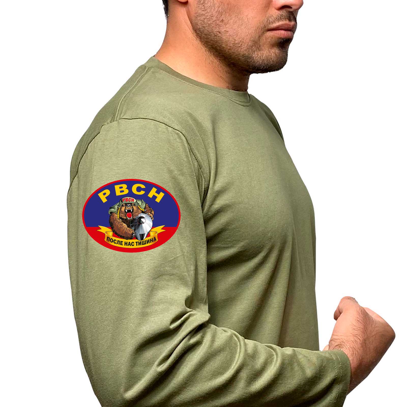 Купить армейскую футболку с длинным рукавом с термоаппликацией РВСН онлайн