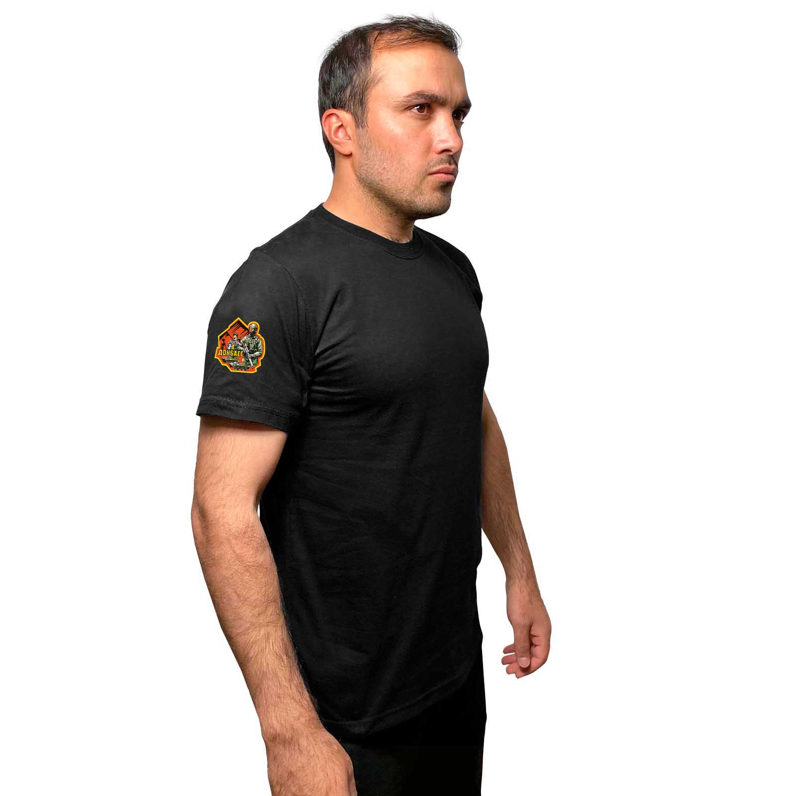 Чёрная футболка с термоаппликацией "Zа Донбасс" на рукаве