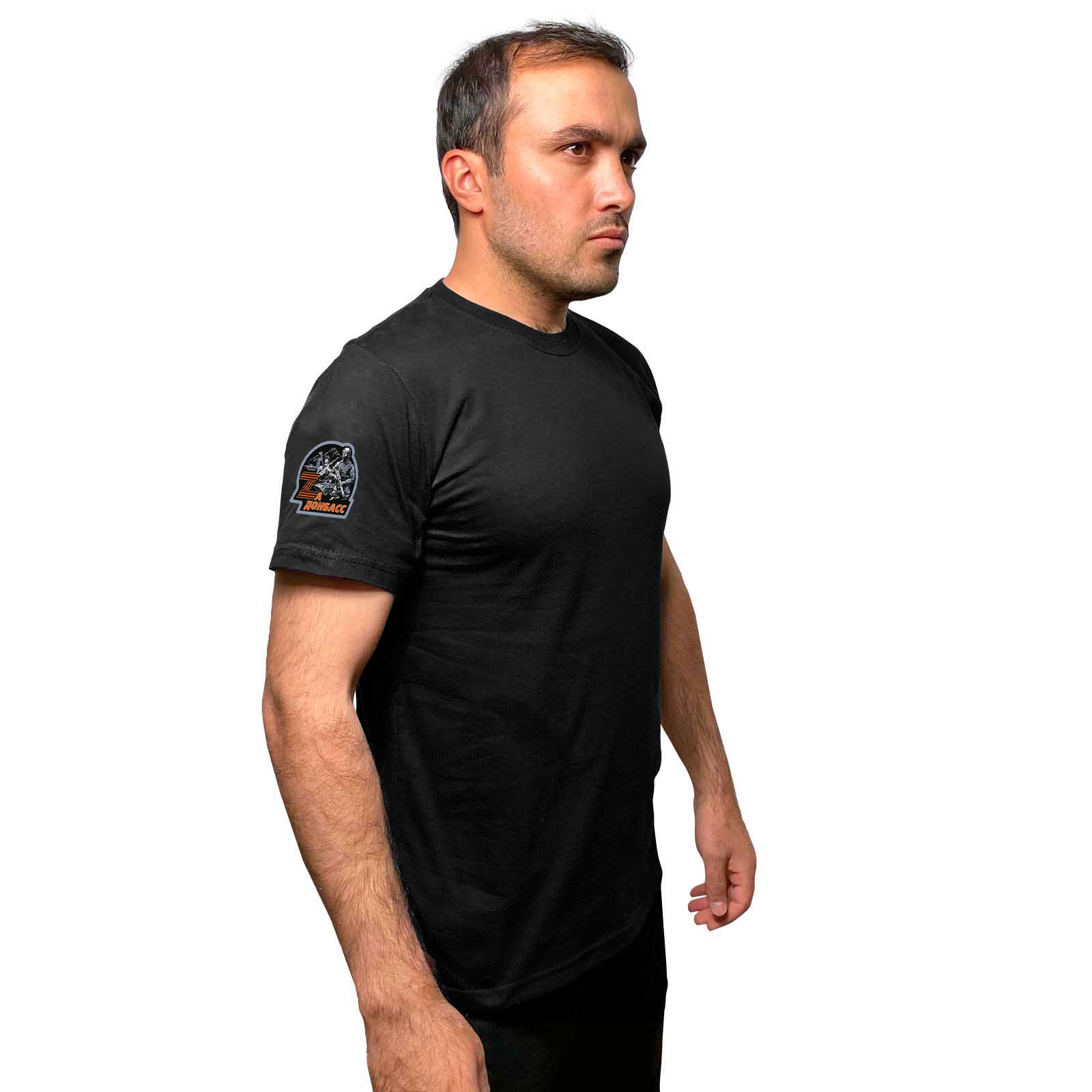 Чёрная футболка с термопереводкой "Zа Донбасс" на рукаве