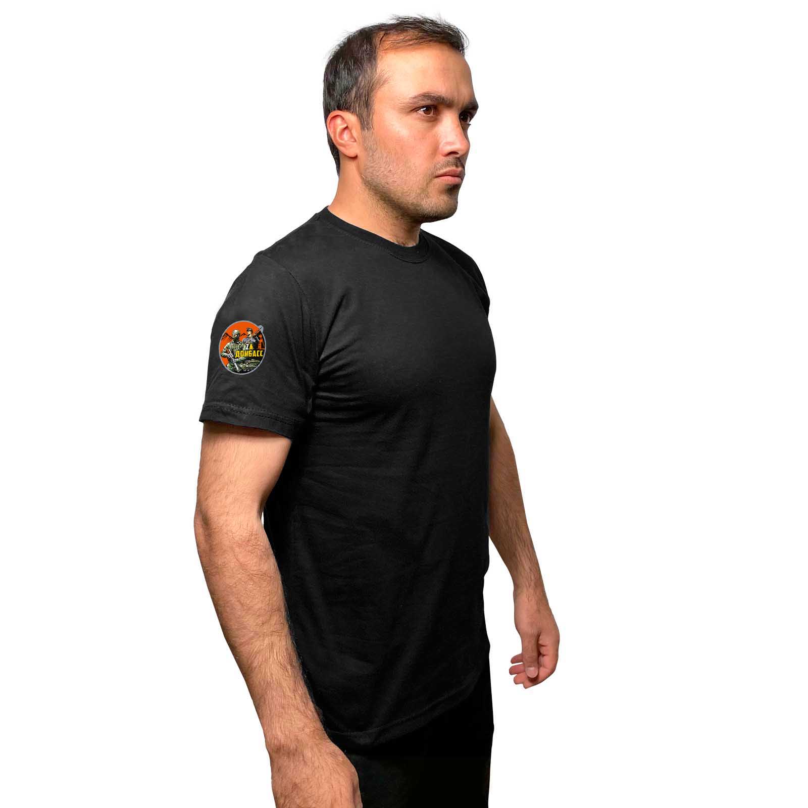 Чёрная футболка с термопринтом "Zа Донбасс" на рукаве