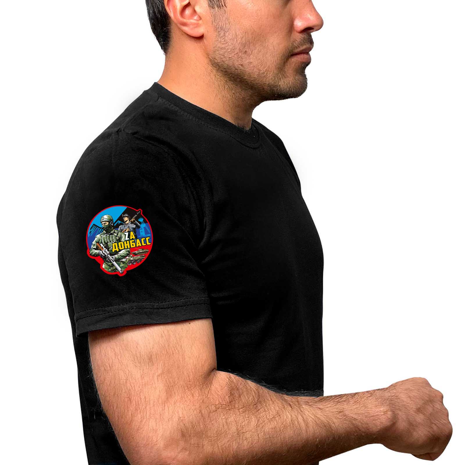 Чёрная футболка с термотрансфером "Zа Донбасс" на рукаве