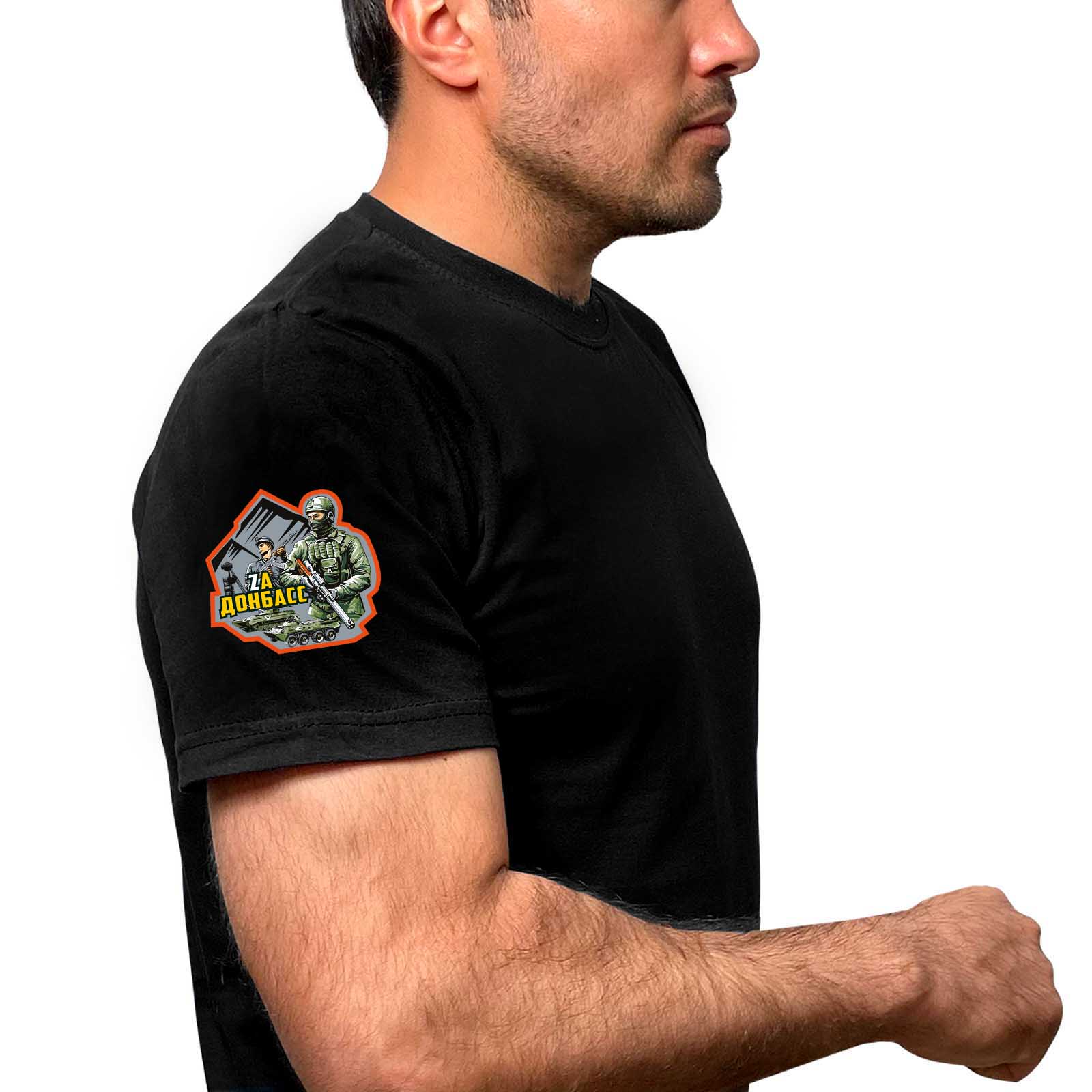 Чёрная футболка "Zа Донбасс" с термотрансфером на рукаве