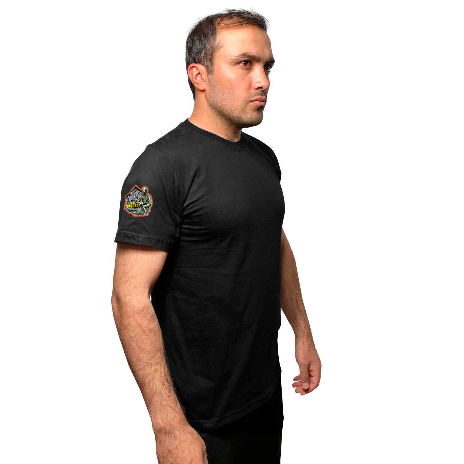 Чёрная футболка "Zа Донбасс" с термотрансфером на рукаве