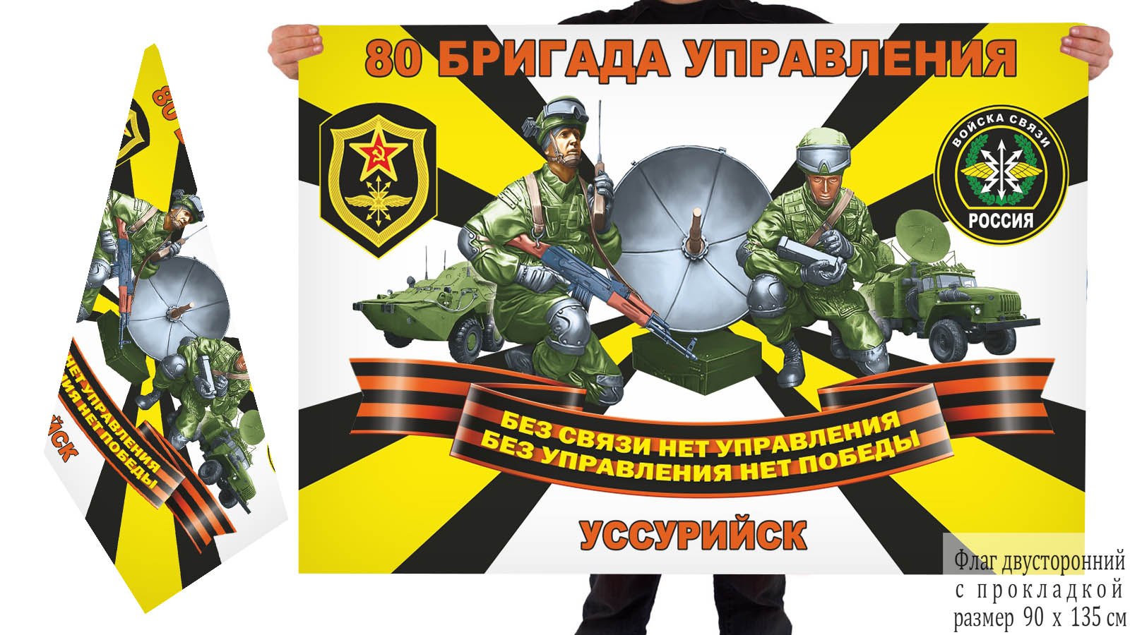 Двусторонний флаг 80 бригада управления войск связи