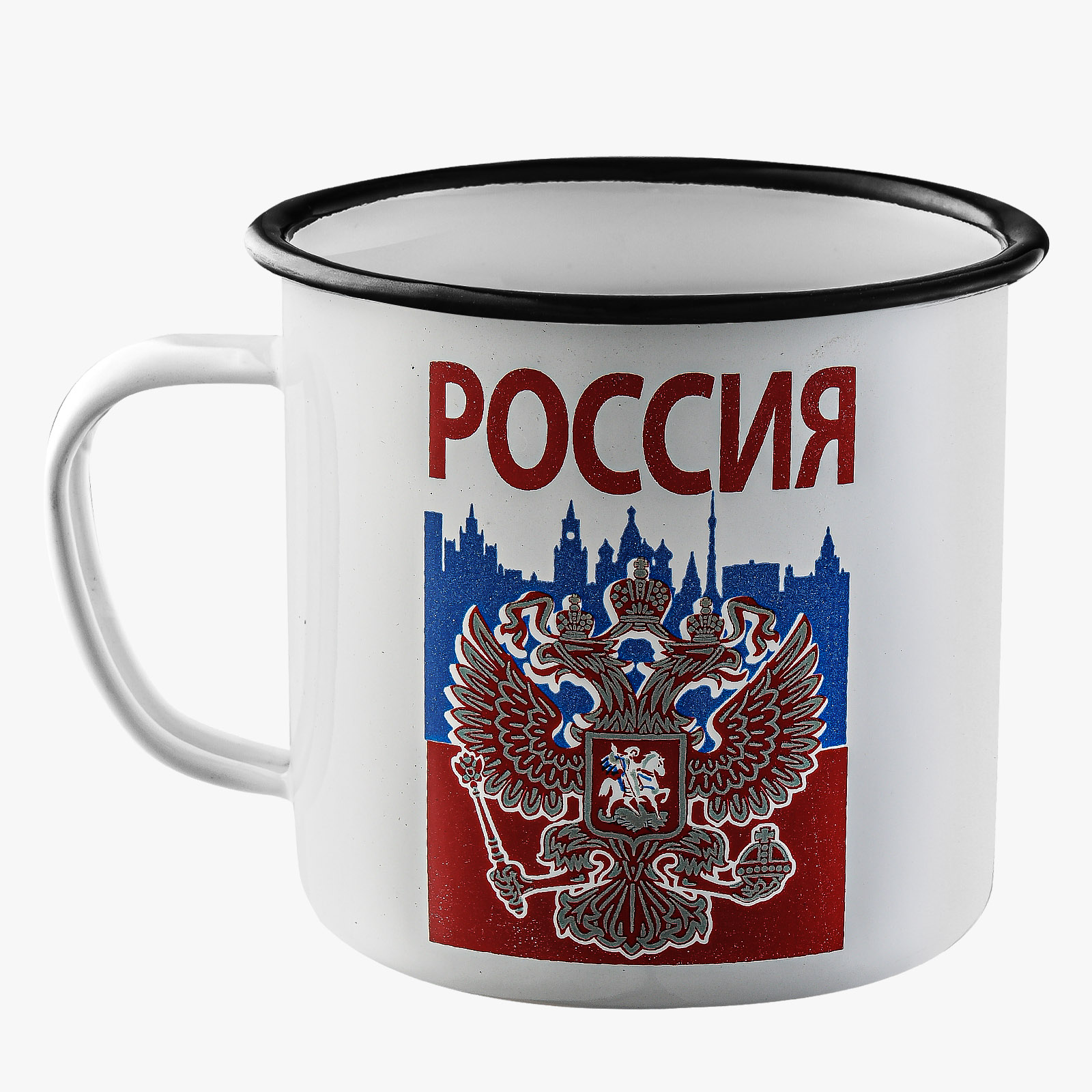 Эмалированная кружка с принтом Россия - онлайн с доставкой