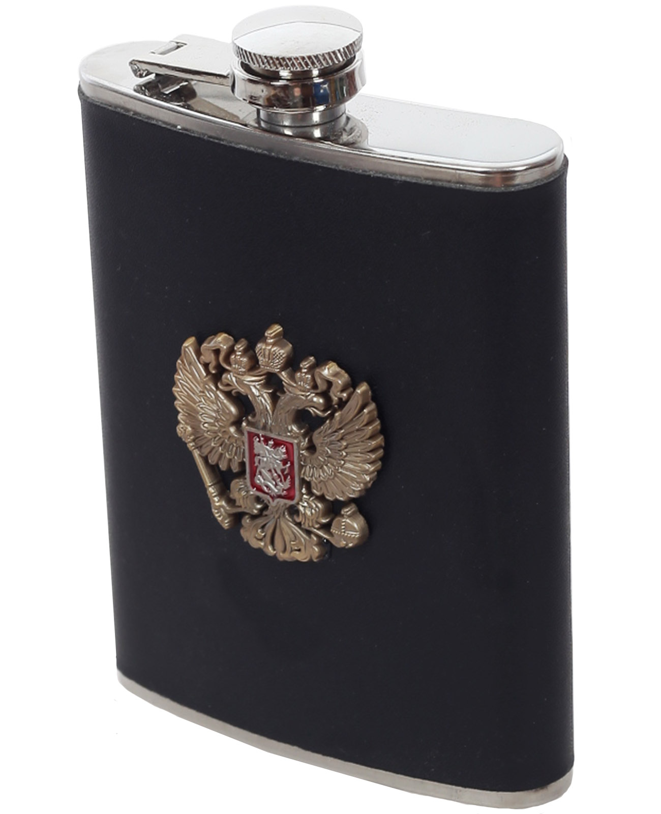 Фляжка для алкоголя с металлическим гербом России от Военпро