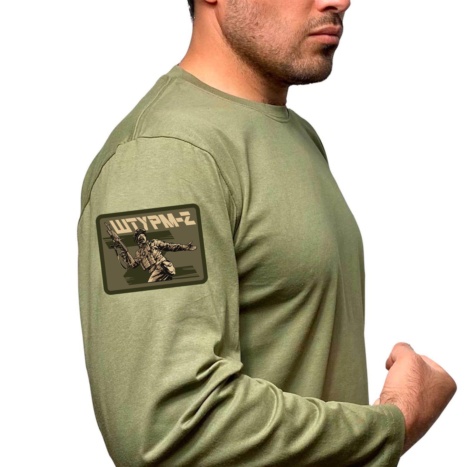 Купить футболку с длинным рукавом хаки-олива с термотрансфером "Штурм-Z" 