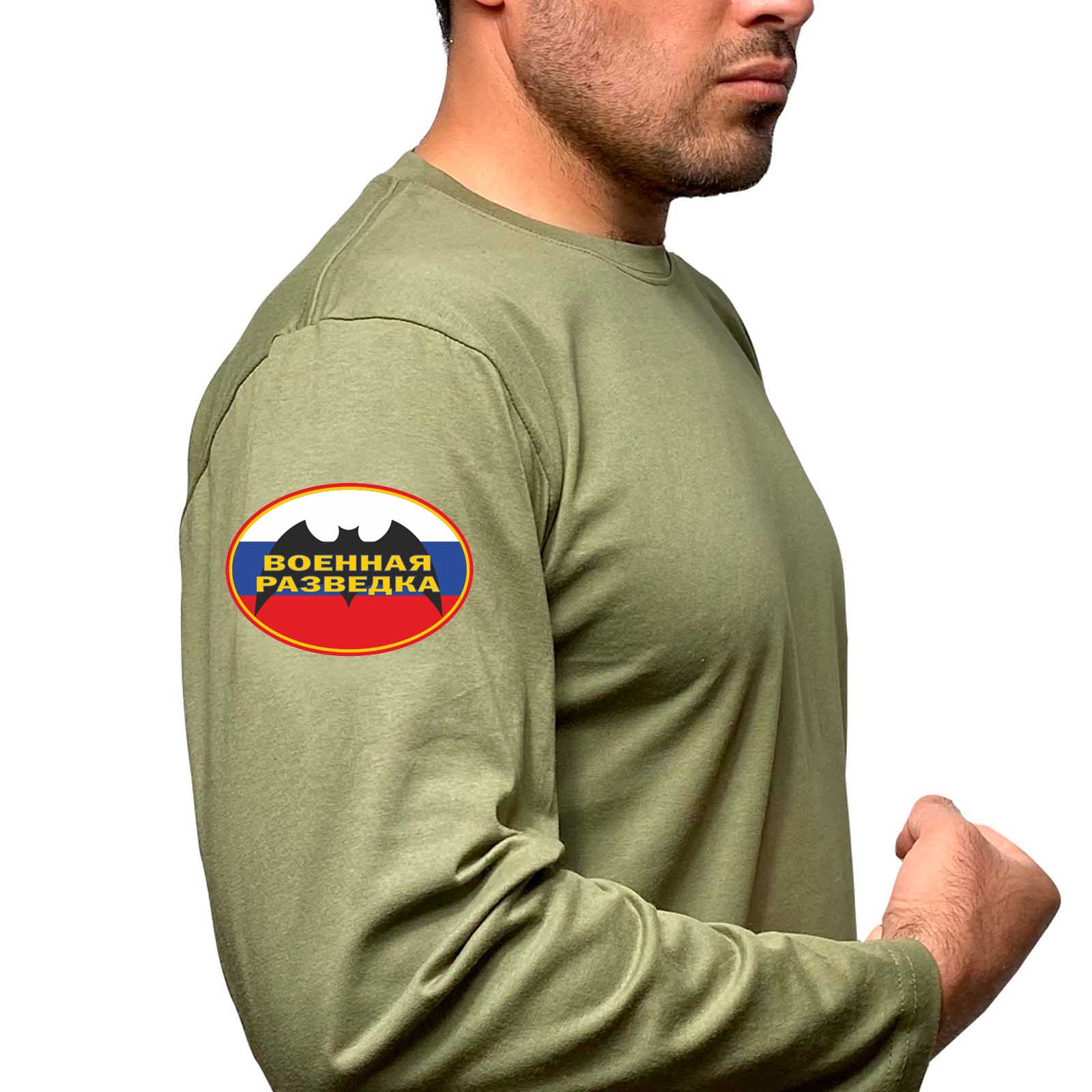 Купить футболку с длинным рукавом хлопковую с термотрансфером Военная разведка онлайн
