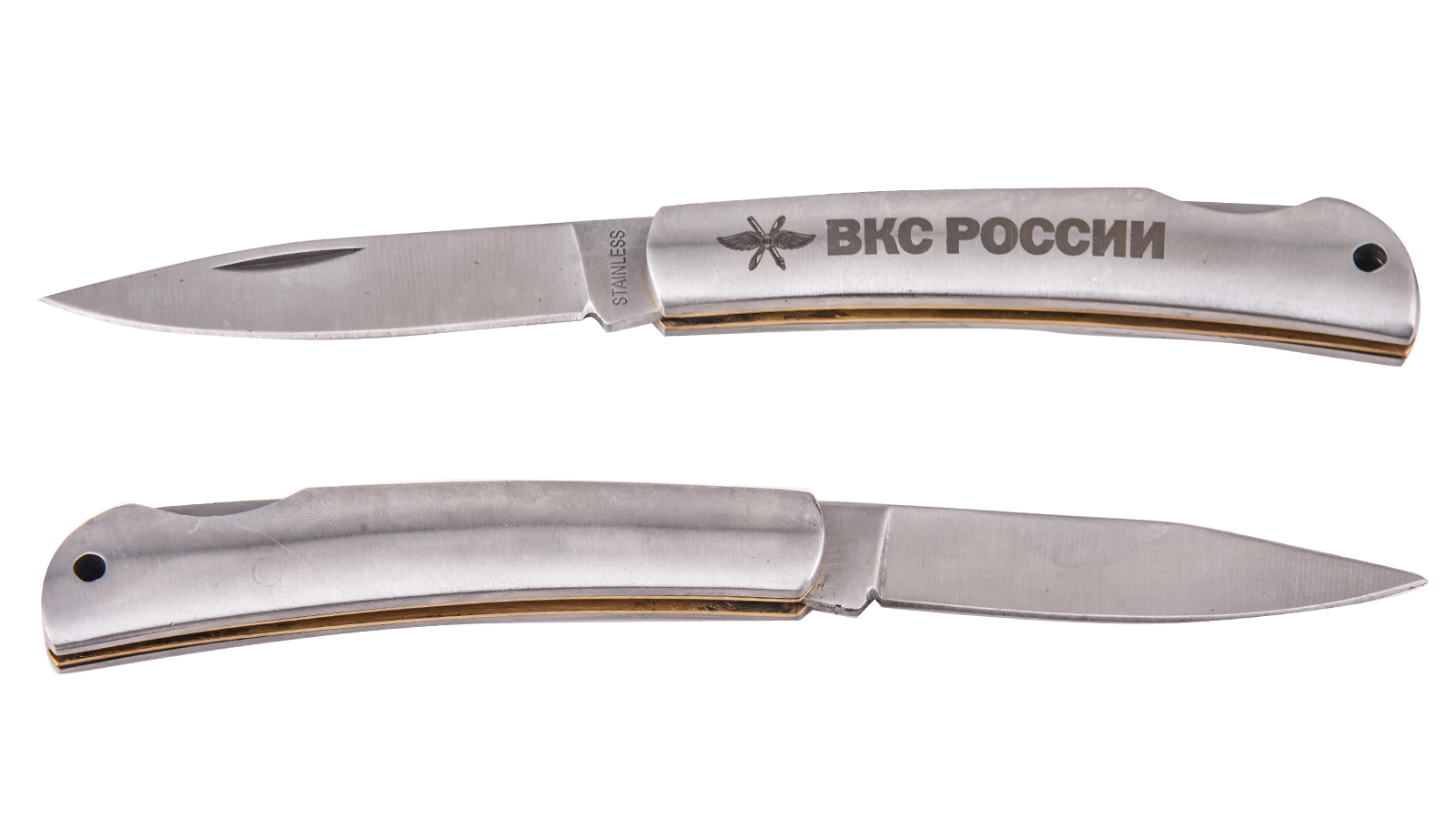 Авторский нож "ВКС России" складной с гравировкой