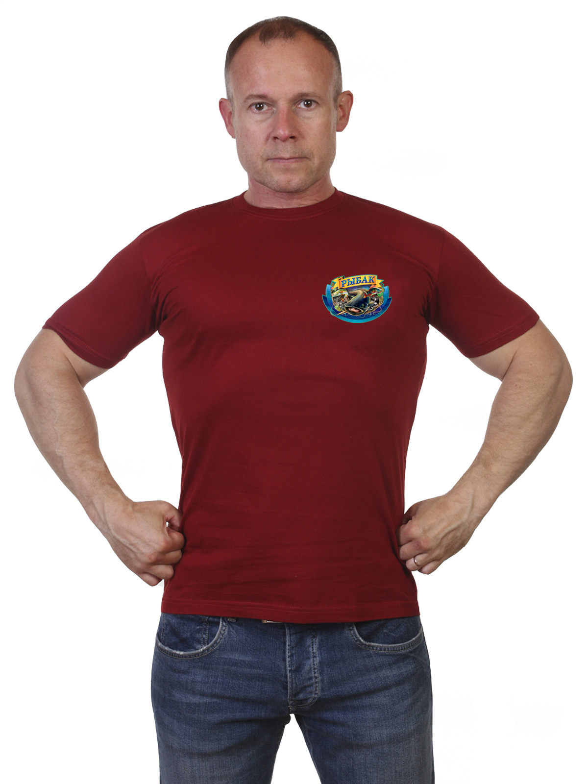 Краповая футболка рыбака с термотрансфером