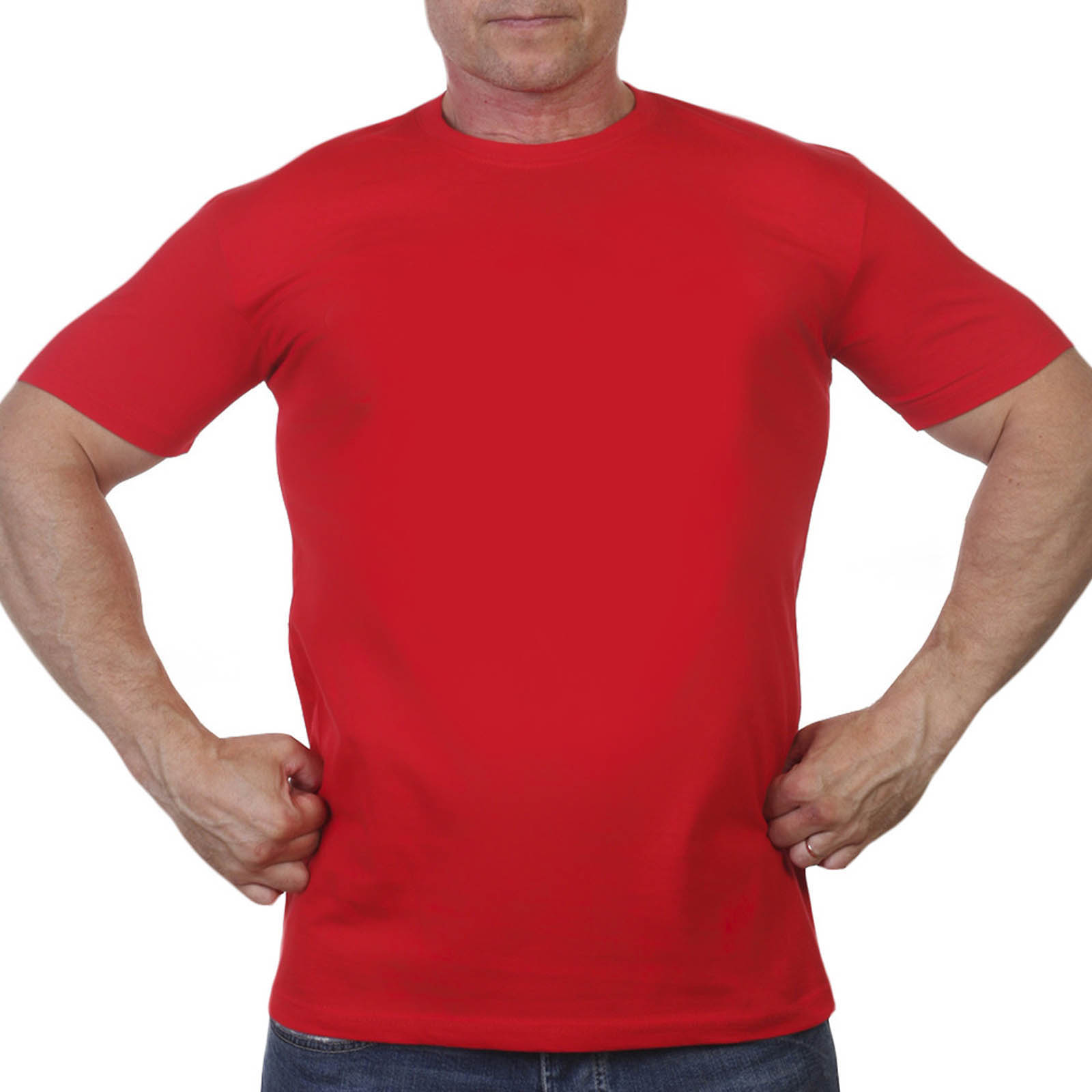 Красная однотонная мужская футболка - недорого в Военпро
