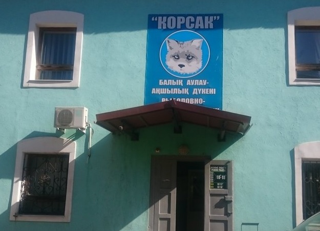 Вход в магазин товаров для охоты, рыбалки и туризма "Корсак" на Димитрова в Темиртау