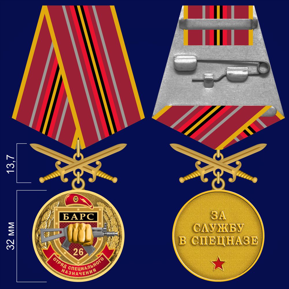 Медаль За службу в 26-м ОСН "Барс" - аверс и реверс