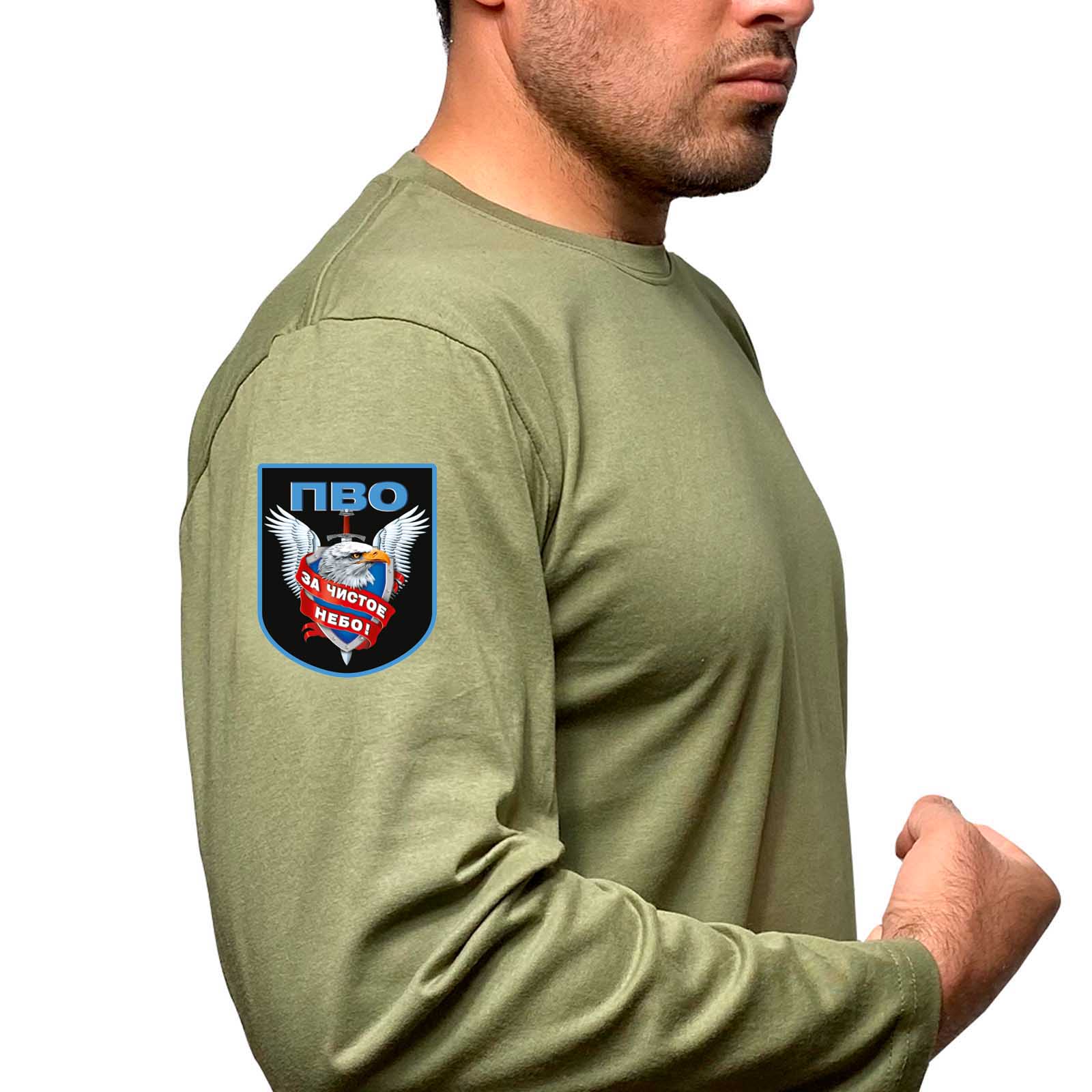 Купить мужскую футболку с длинным рукавом с термоаппликацией ПВО с доставкой