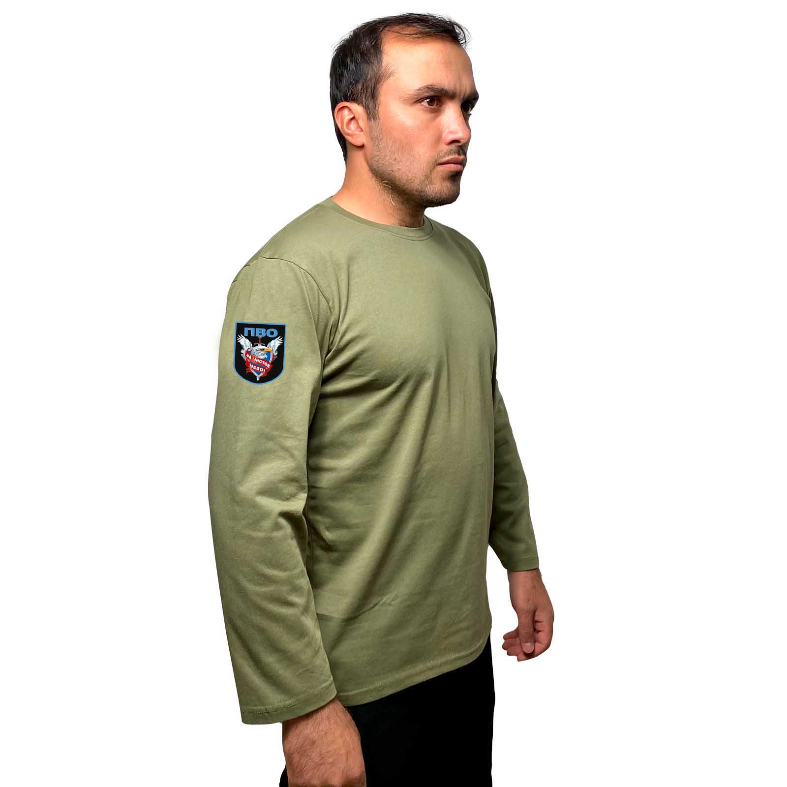 Купить мужскую футболку с длинным рукавом с термоаппликацией ПВО онлайн