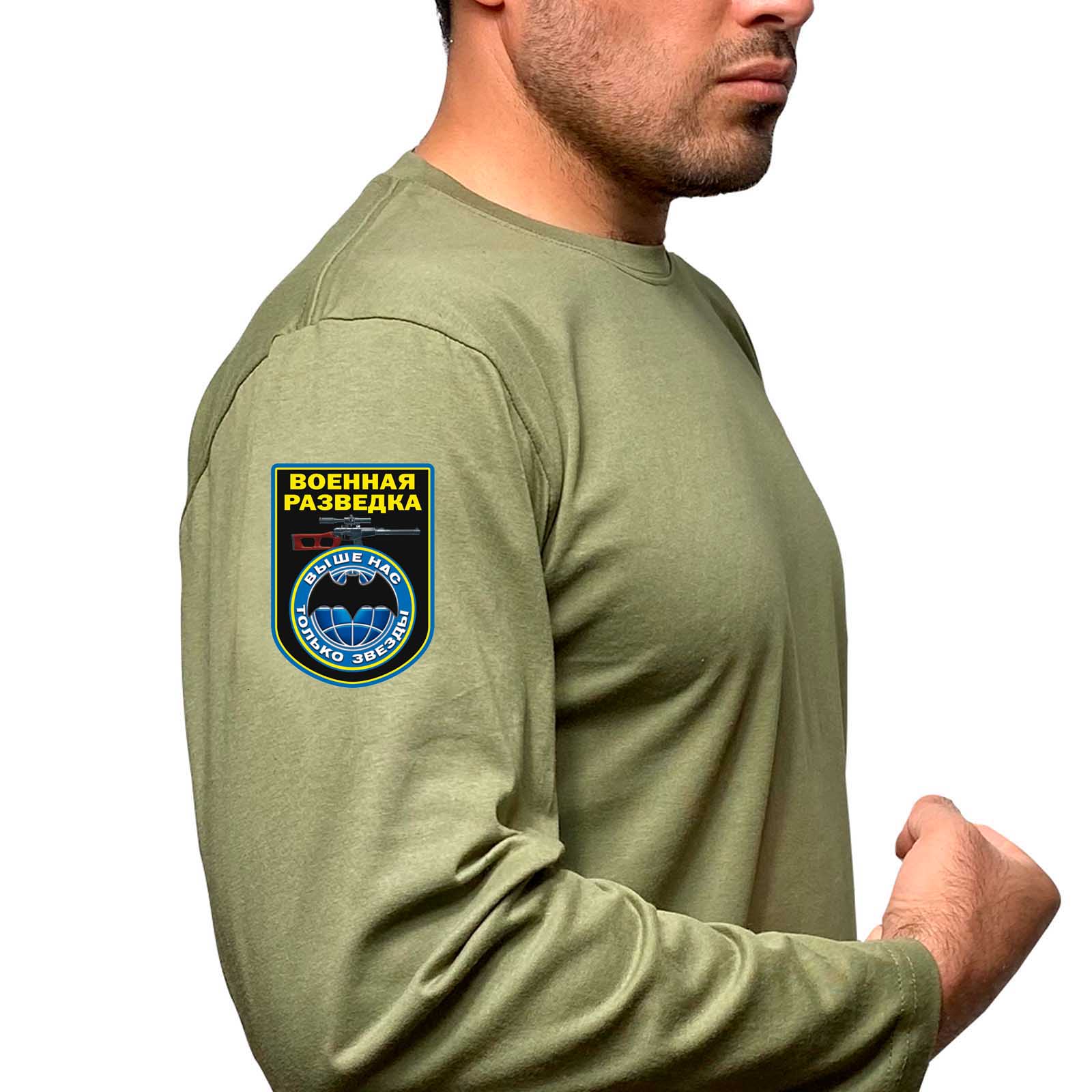 Купить мужскую футболку с длинным рукавом с термоаппликацией Военная разведка выгодно