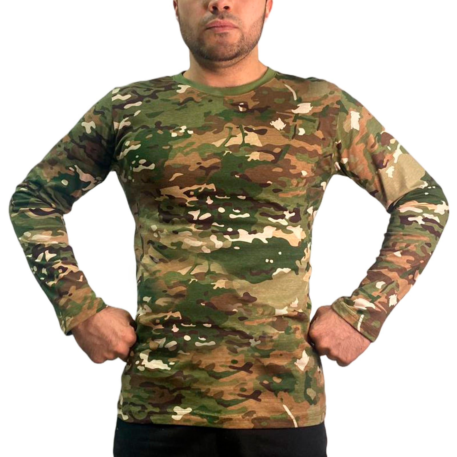 Купить мужскую футболку с длинным рукавом в камуфляже Multicam