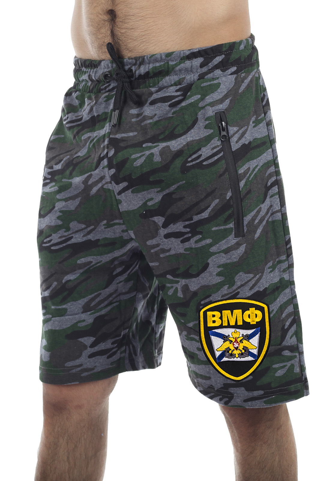 Мужские шорты с карманами на молнии и вышитым шевроном ВМФ