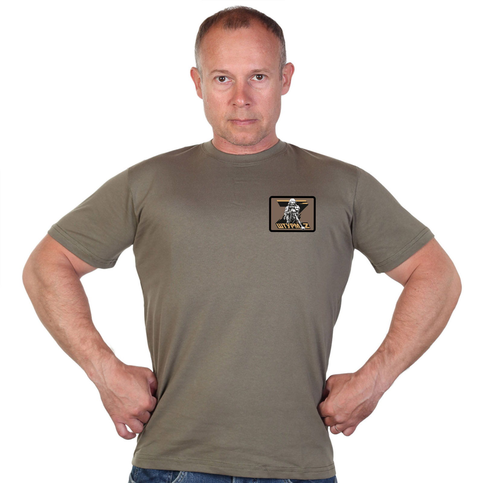 Оливковая футболка с термотрансфером в стиле Z "Штурм"