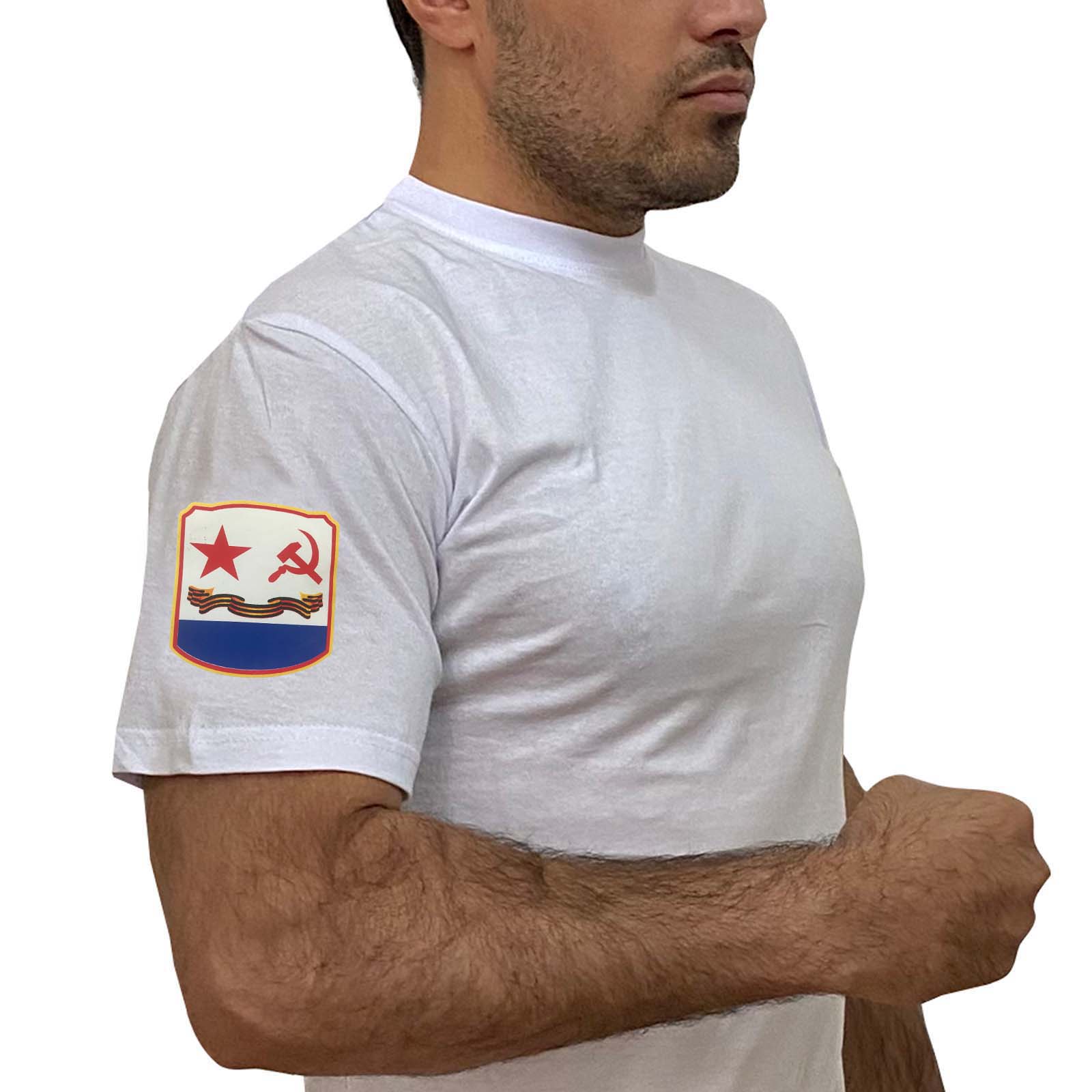 Купить стильную белую футболку с термотрансфером Флаг ВМФ СССР онлайн