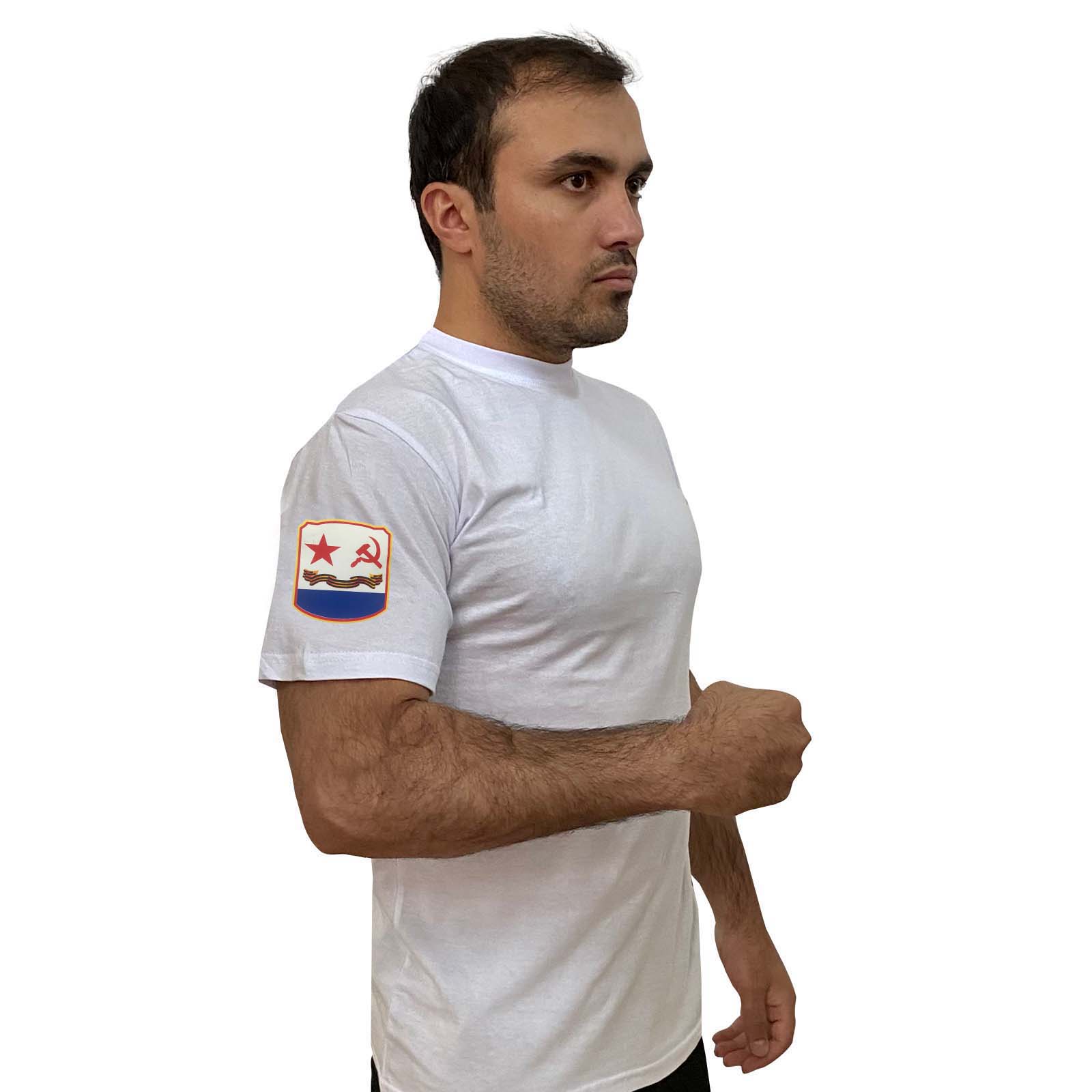 Купить стильную белую футболку с термотрансфером Флаг ВМФ СССР выгодно