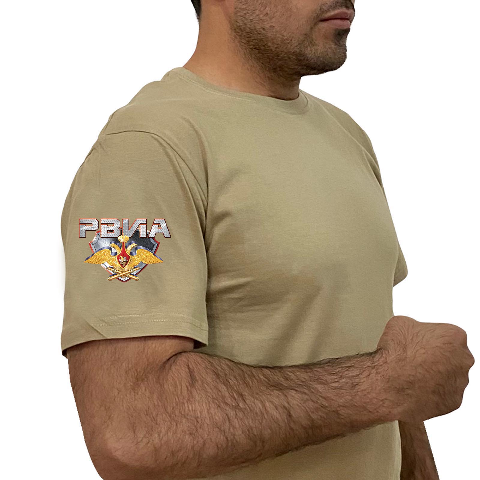 Купить стильную футболку хаки-песок с термотрансфером РВиА с доставкой