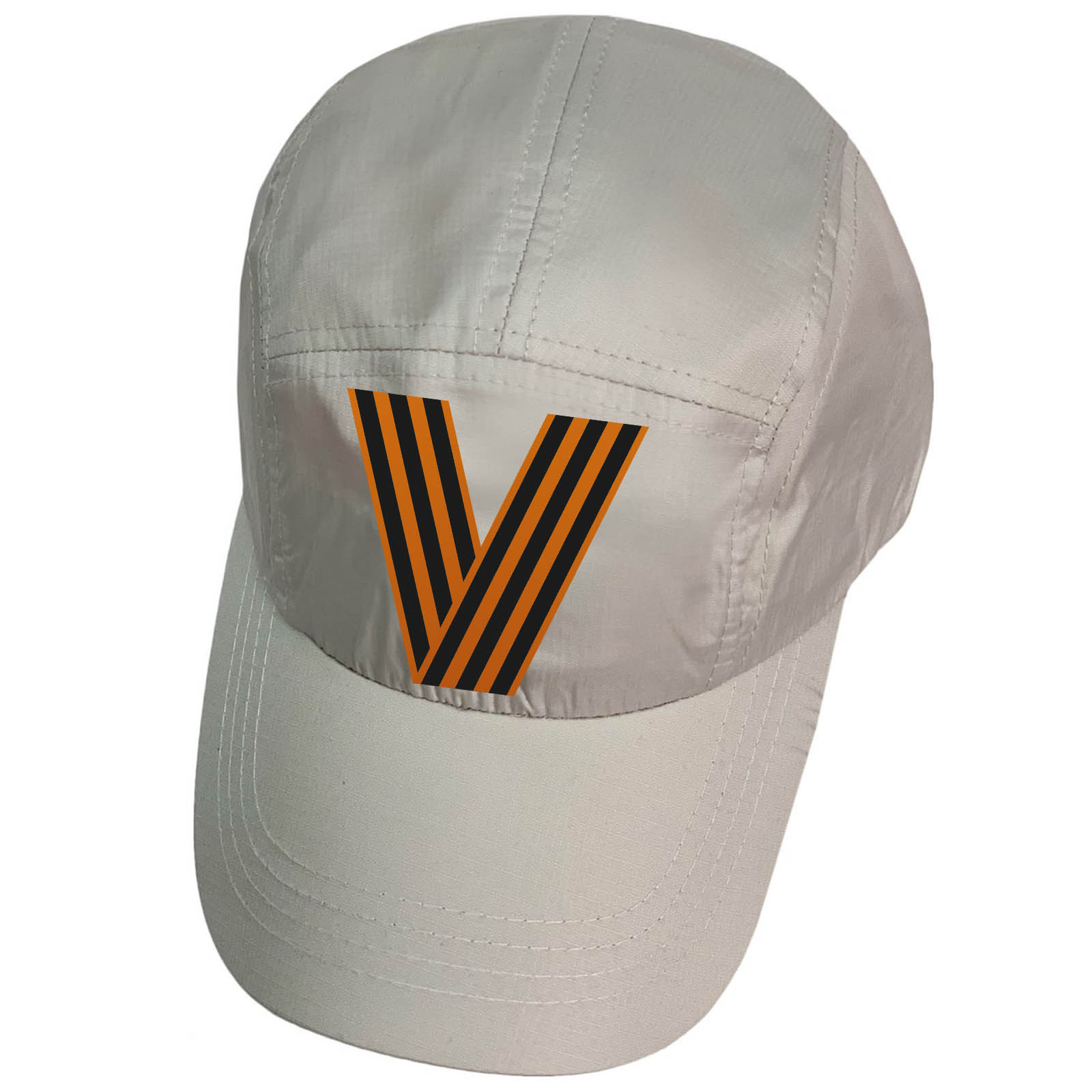 Купить стильную тёмно-песочную кепку-пятипанельку с буквой V онлайн