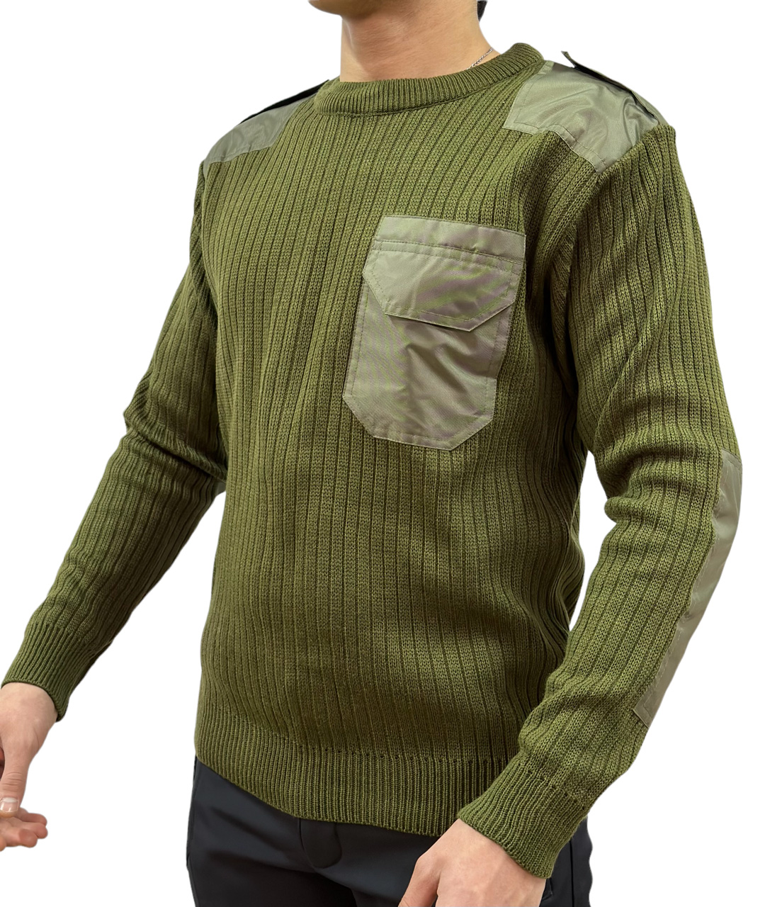 Купить свитер уставной оливкового цвета с карманом