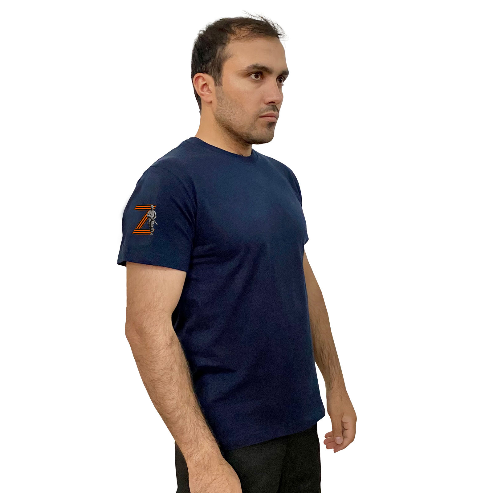 Тёмно-синяя футболка с термоаппликацией на рукаве Z