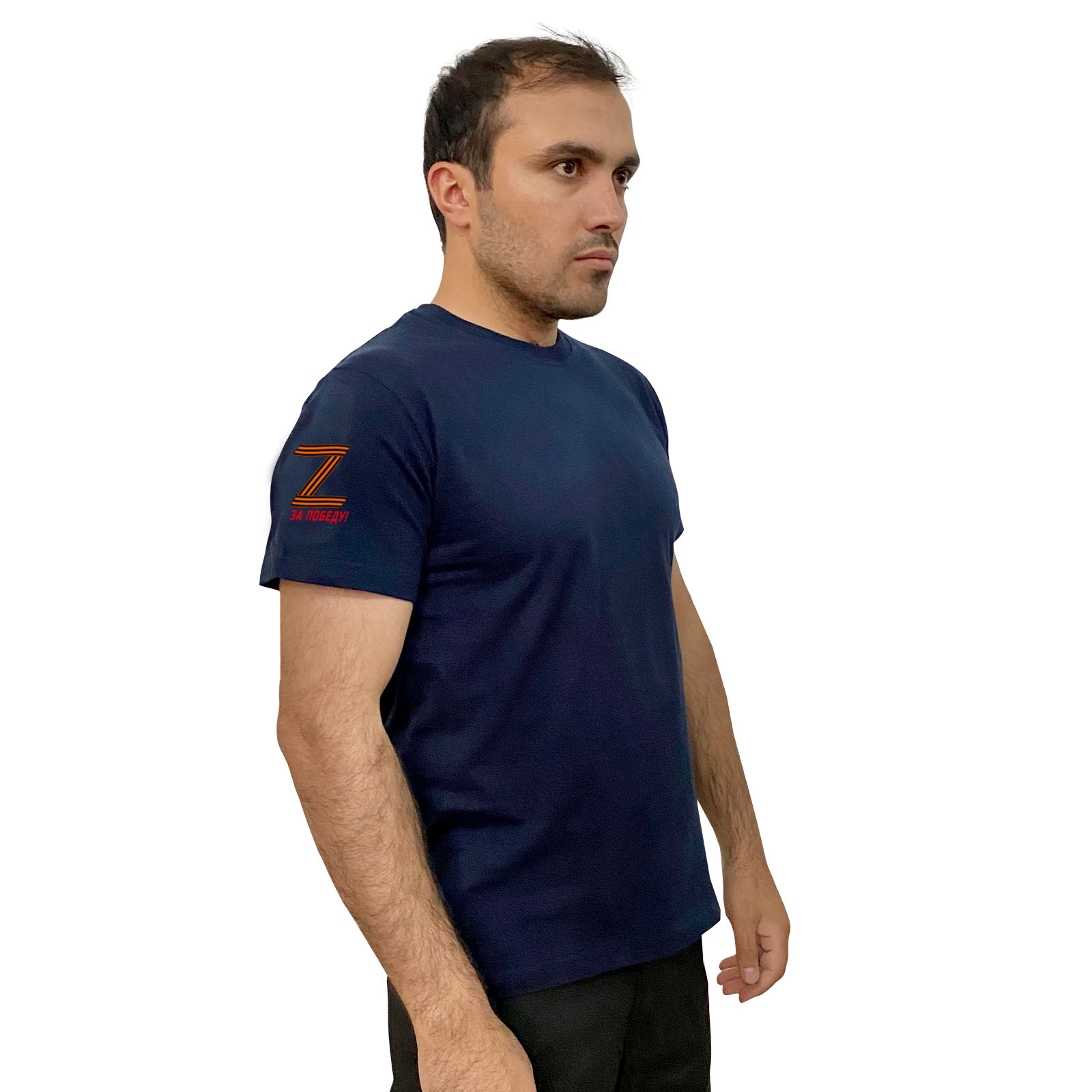 Тёмно-синяя футболка с термопереводкой на рукаве Z