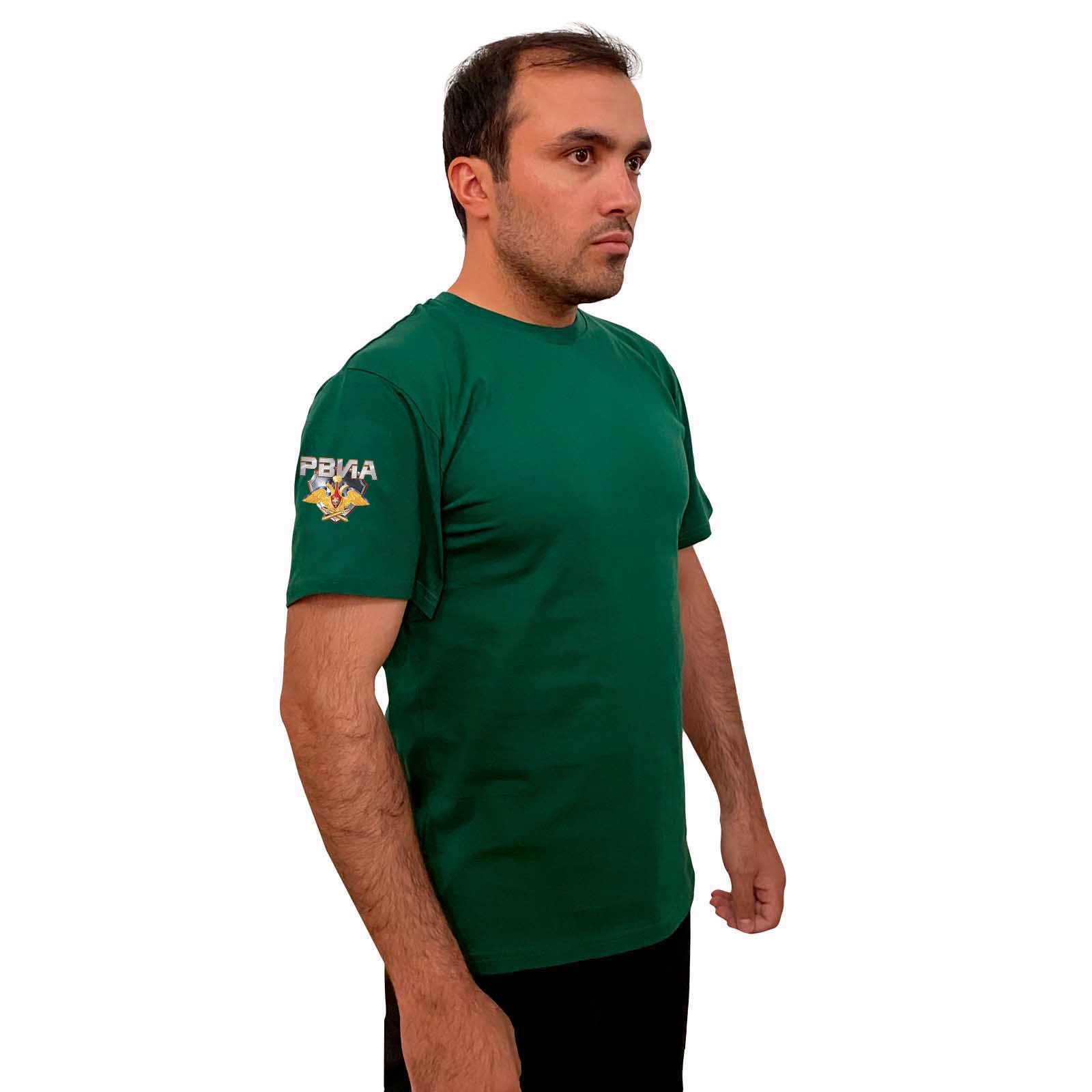 Купить трендовую зеленую футболку с термотрансфером РВиА онлайн