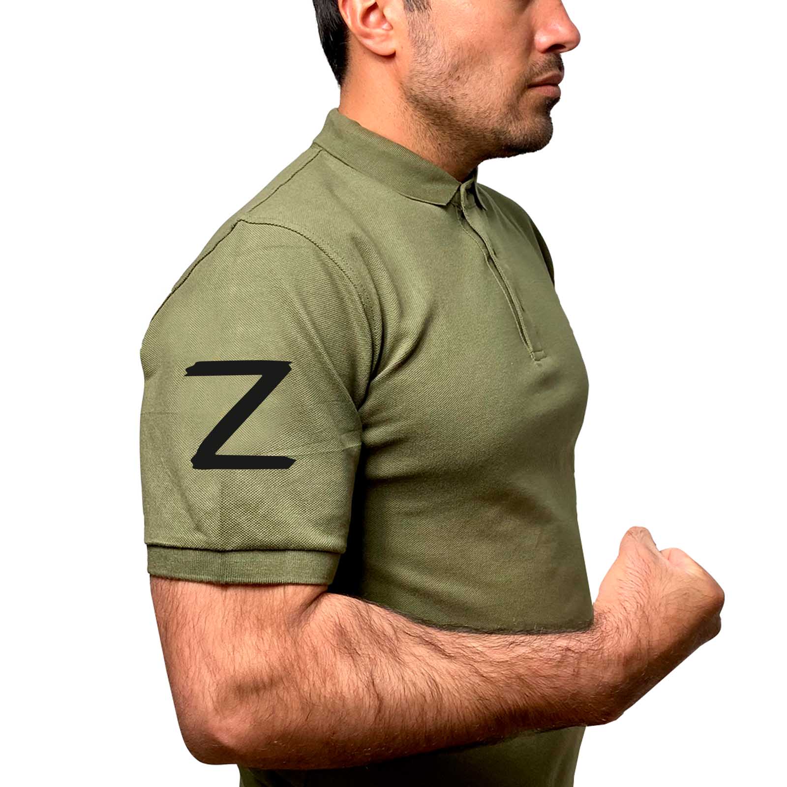 Купить трикотажную оливковую футболку-поло с литерой Z онлайн