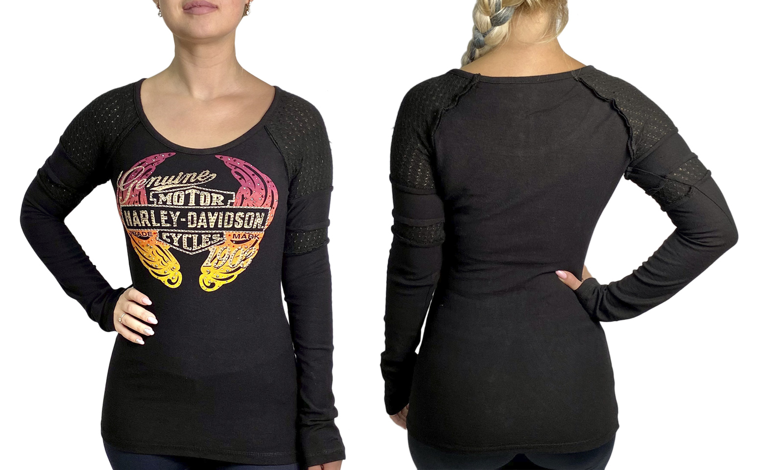 Женская кофта со стразами и принтом Harley-Davidson